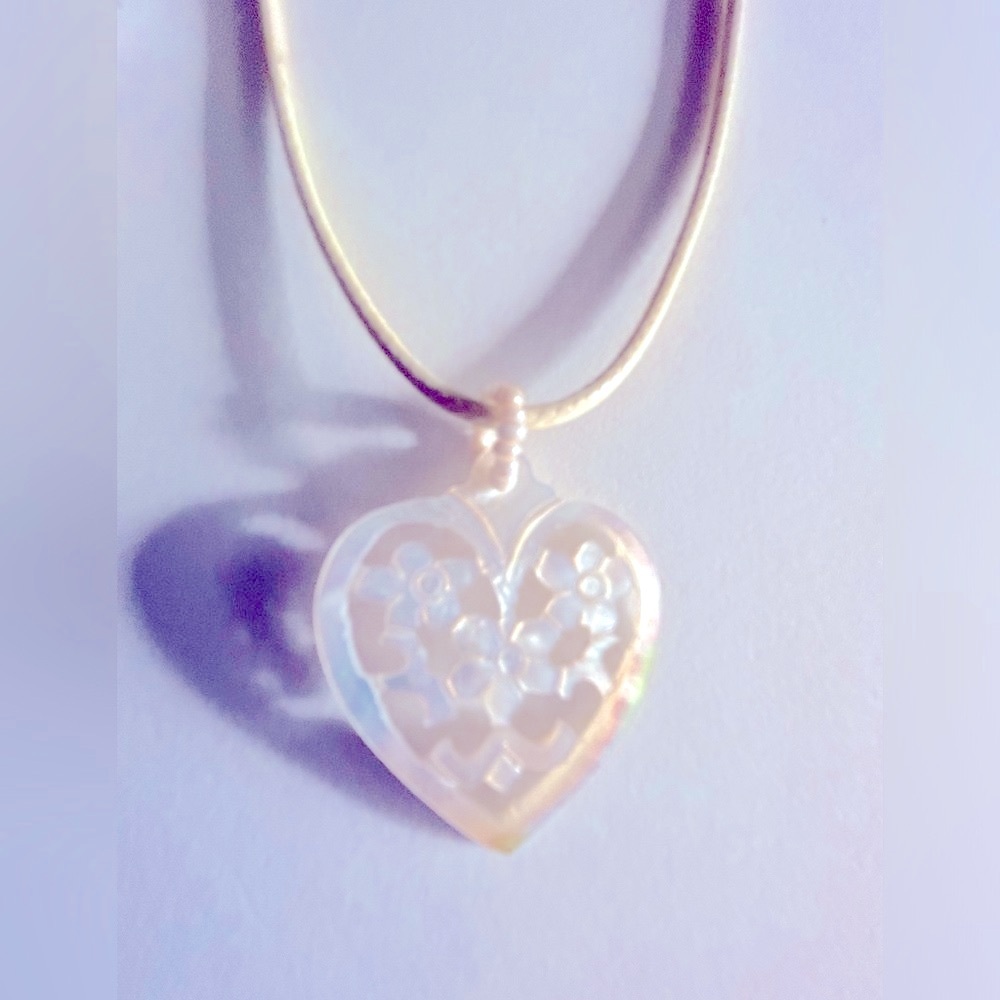 Vintage hand-carved Heart Mother-of-Pearl necklace, 18” cord (or chain just ask